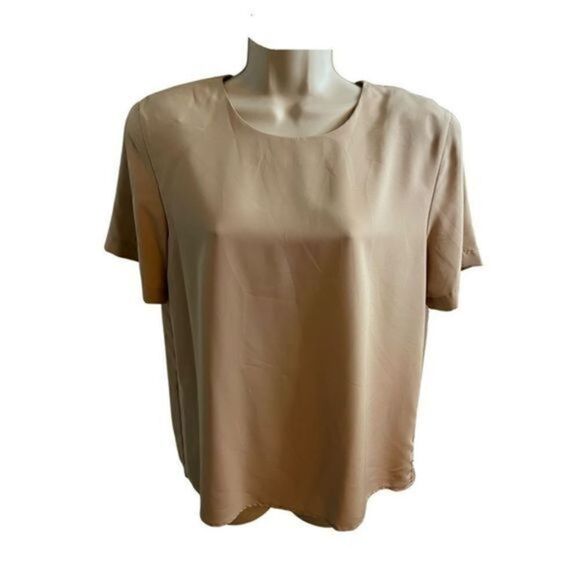 Kim Rogers Signature Tan around neck Blouse. Button back. Size Medium. - Picture 1 of 5